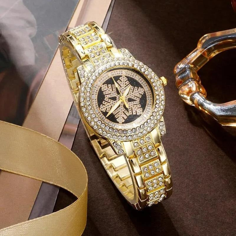 ❄💎 Snowflake Luxury Rhinestone Watch ✨ 5-Piece Elegant Jewelry Set 👑⌚ ALSOUQMART